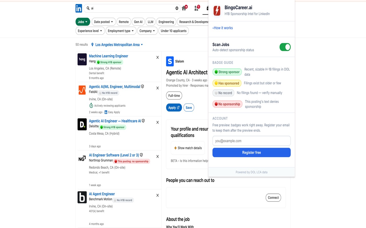 H1B Checker for LinkedIn, Indeed, Dice & Glassdoor - 截图 1