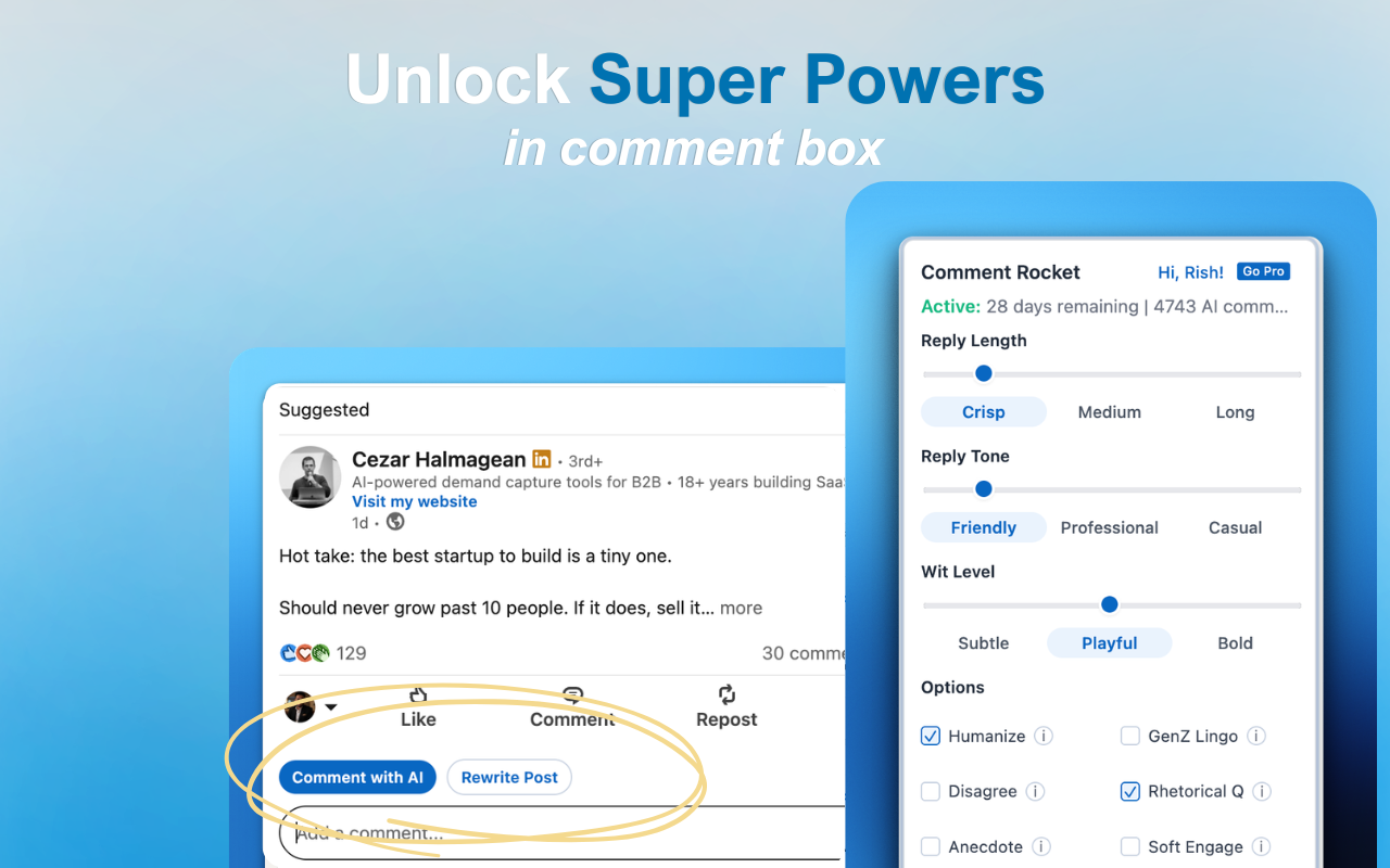Comment Rocket - AI Powered LinkedIn Comments - 截图 4