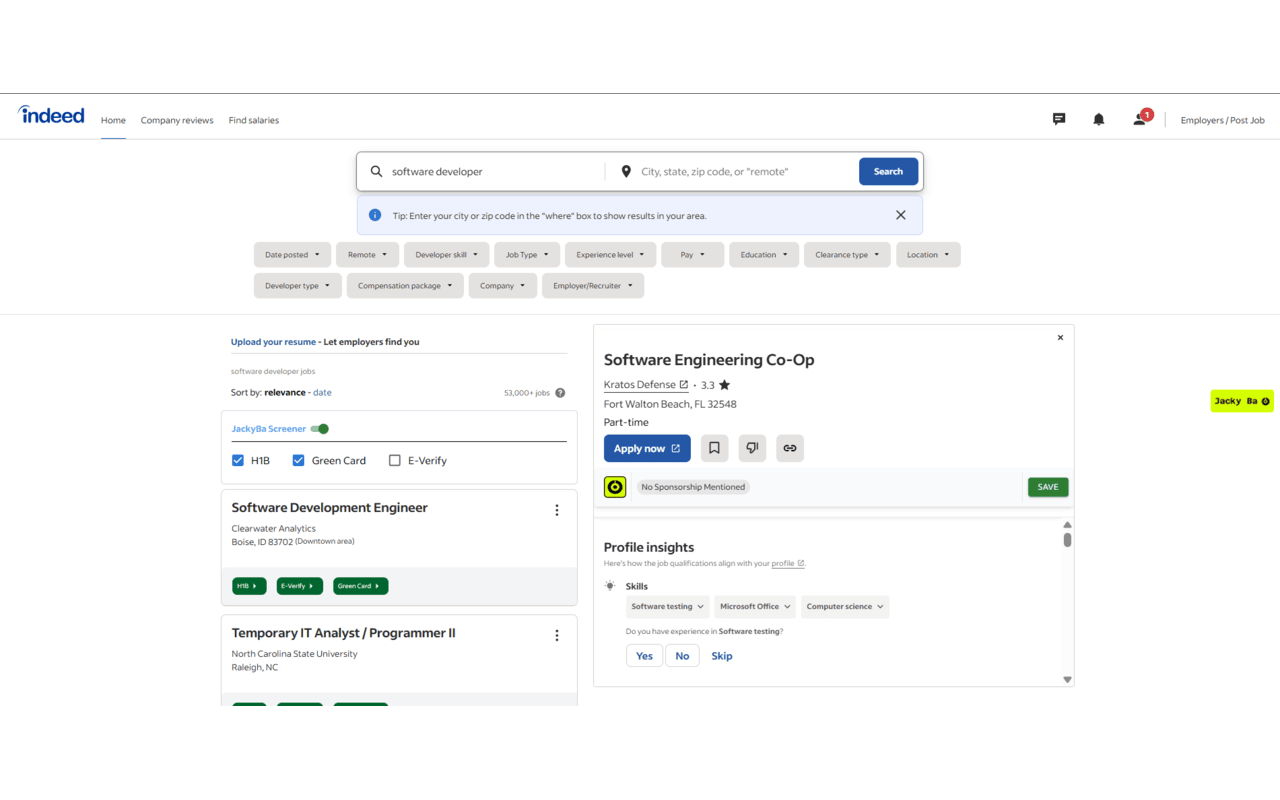 Jacky Ba - H1B Job Finder: Sponsor Checker & Analyzer - 截图 4
