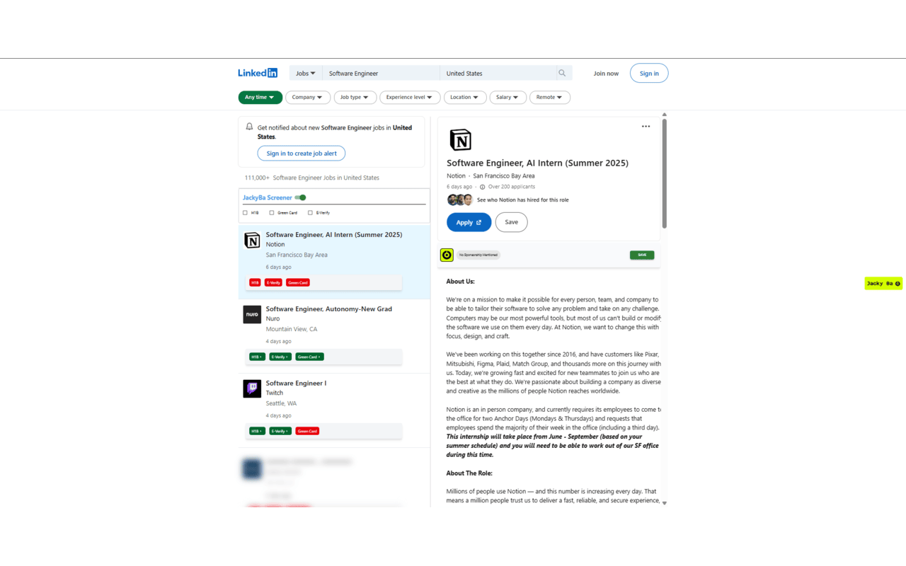 Jacky Ba - H1B Job Finder: Sponsor Checker & Analyzer - 截图 6