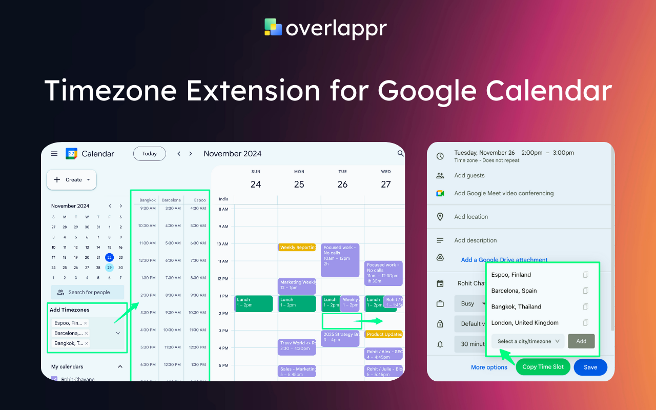 Overlappr - Timezone Extension for Google Calendar - 截图 4