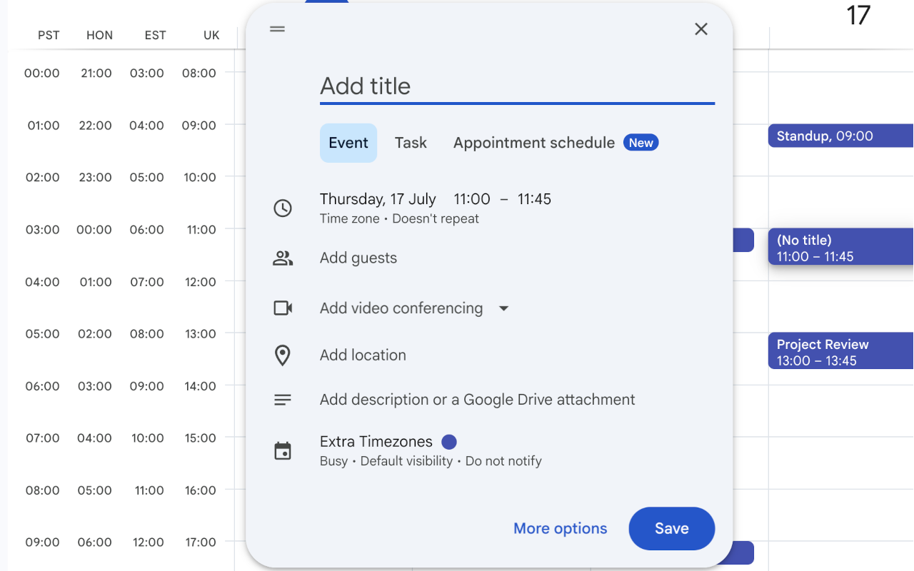 Extra Time Zones for Google Calendar - 截图 2