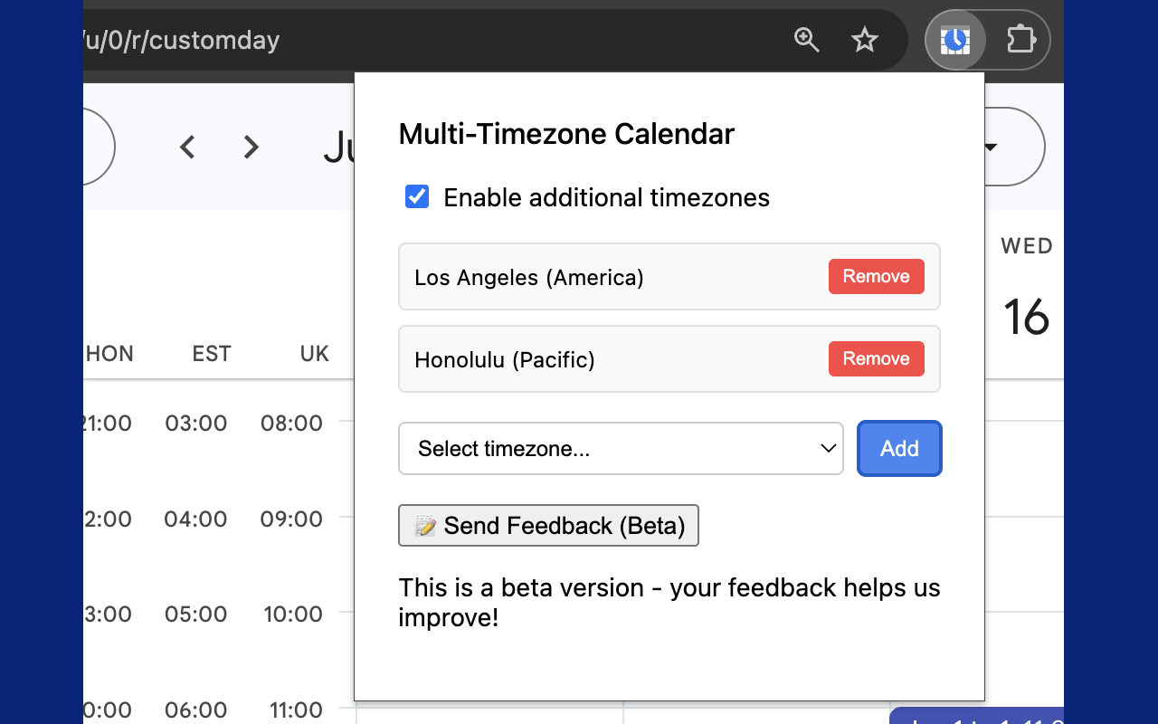 Extra Time Zones for Google Calendar - 截图 3