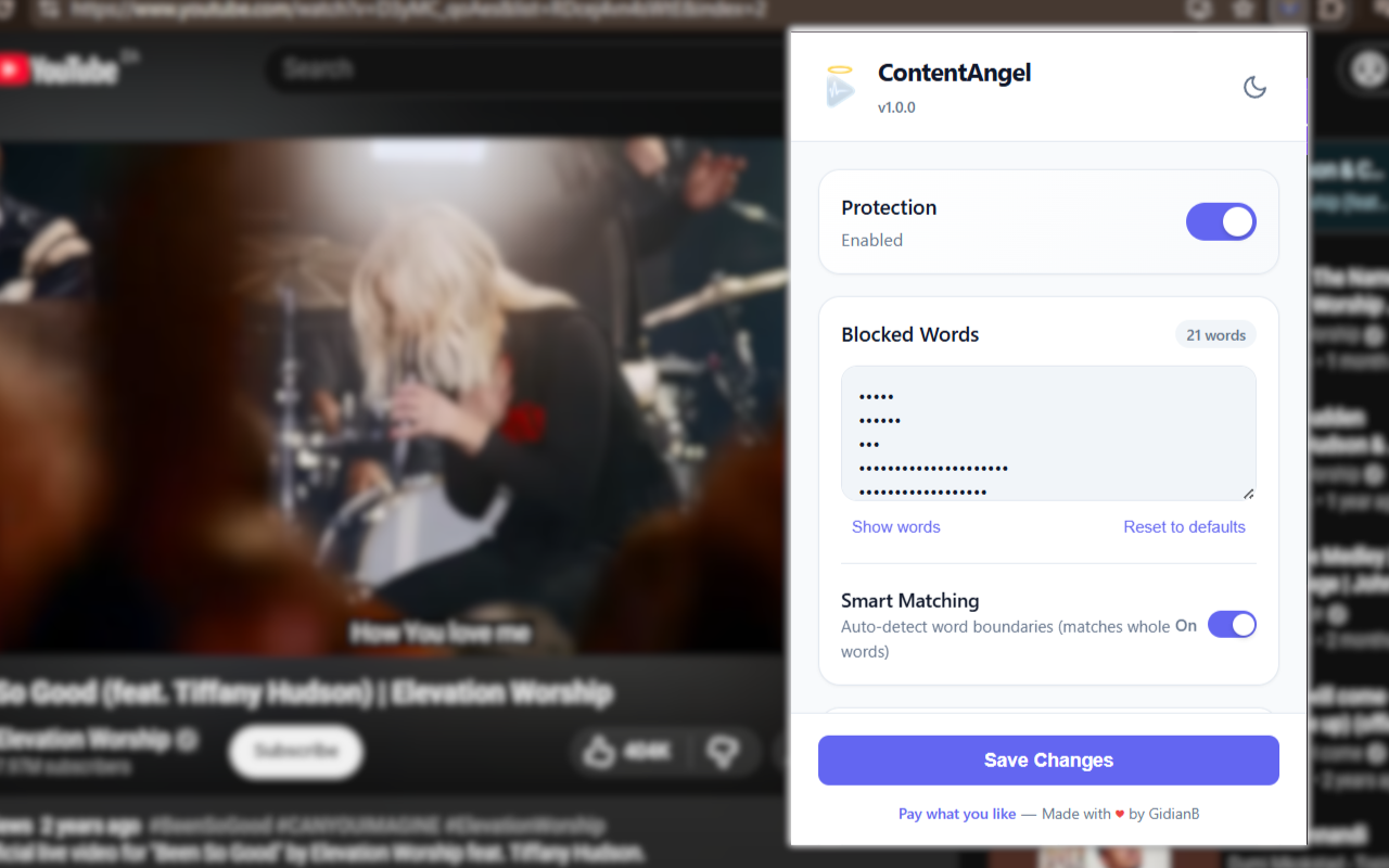 ContentAngel – Profanity Filter & Caption Muter for YouTube™ - 截图 1