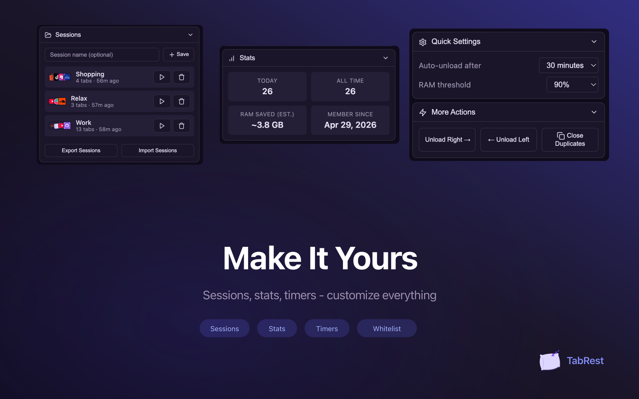 TabRest - Rest your tabs, free your RAM - 截图 2