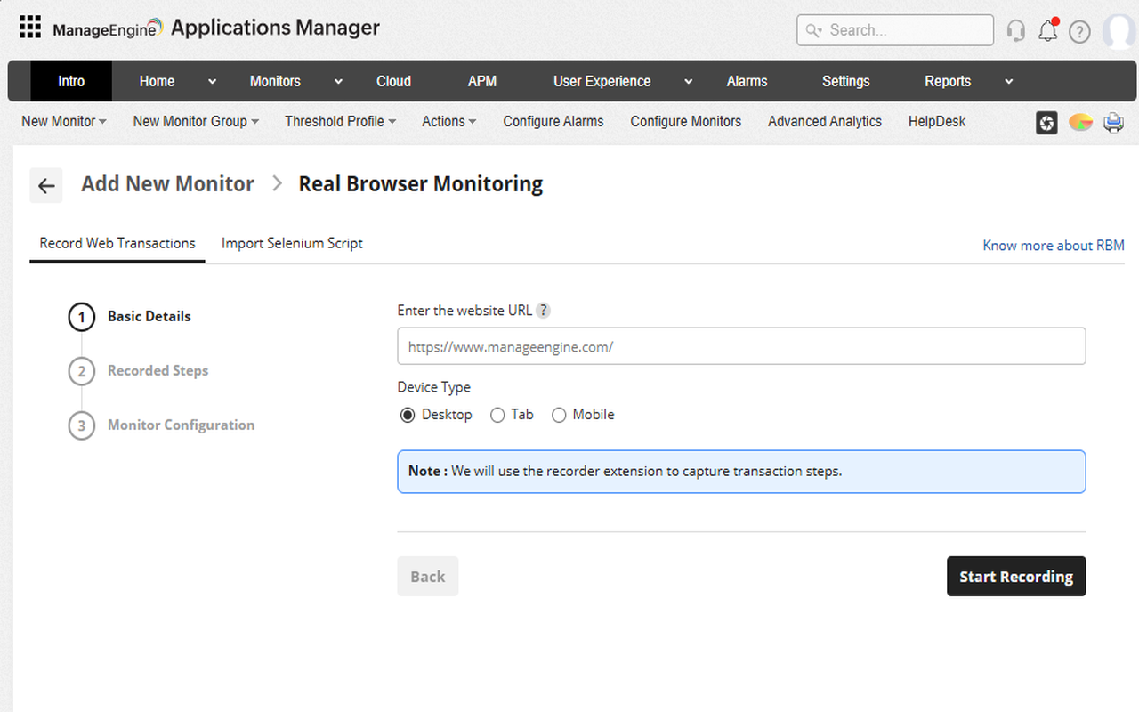 Applications Manager Web Transaction (RBM) Recorder - 截图 3