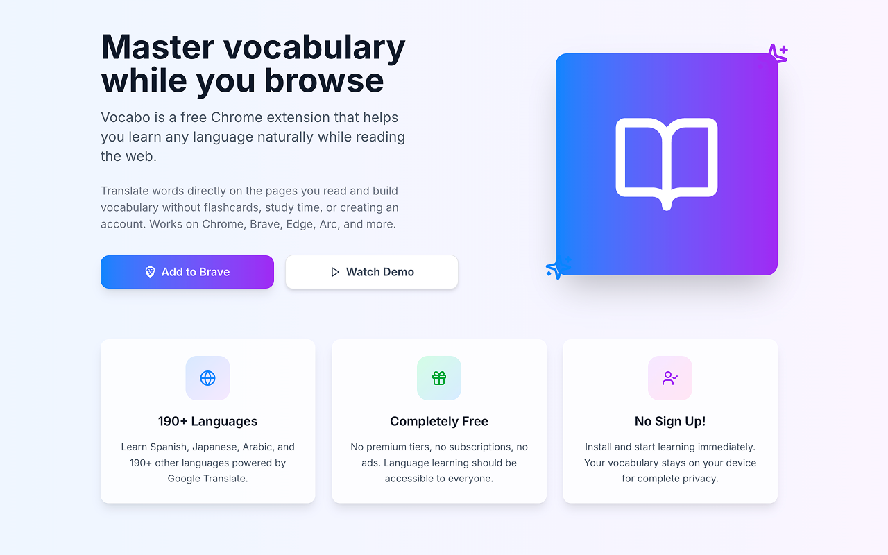 Vocabo - Learn 249+ Languages While Browsing - 截图 1