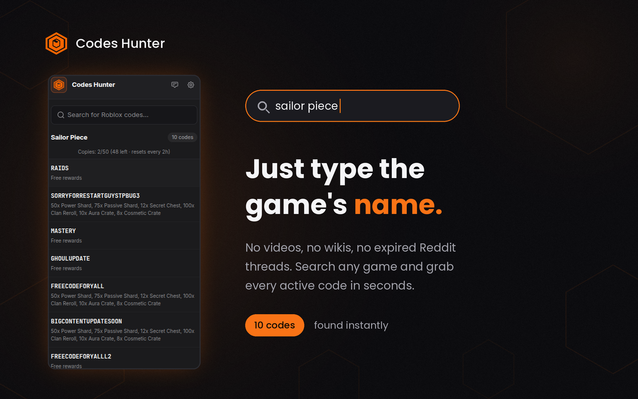 Codes Hunter — Free Roblox Codes, Instantly - 截图 2