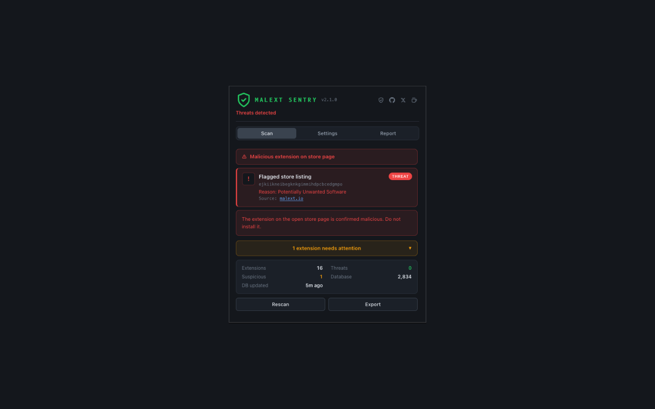 MalExt Sentry - Malicious Browser Extension Scanner - 截图 1