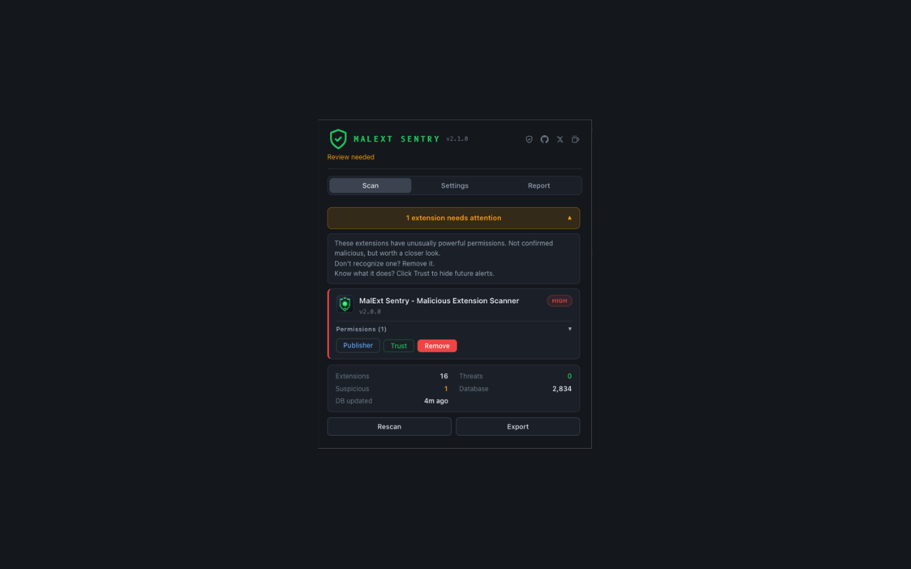 MalExt Sentry - Malicious Browser Extension Scanner - 截图 3