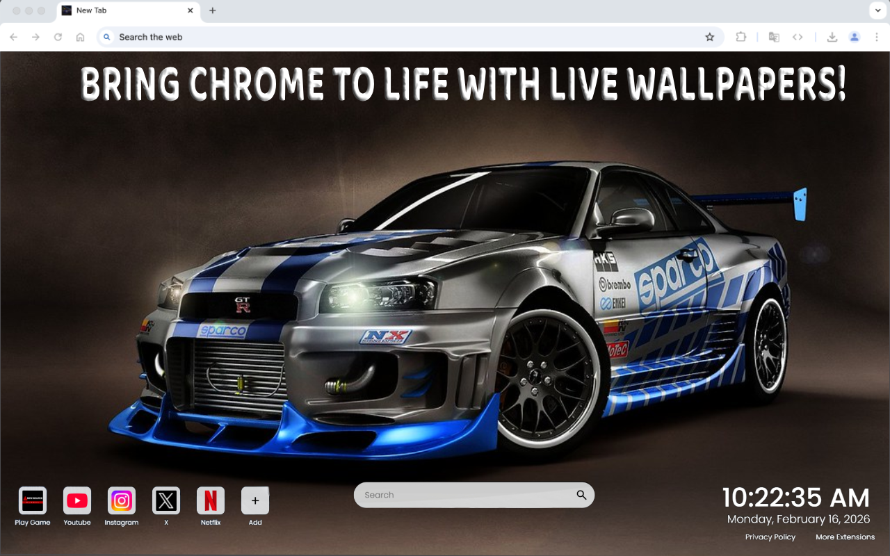 Skyline GT-R R34 Street Racer Live Wallpaper New Tab - 截图 2