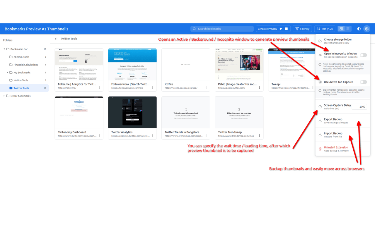 Visual Bookmark Manager with Thumbnail Previews - 截图 1
