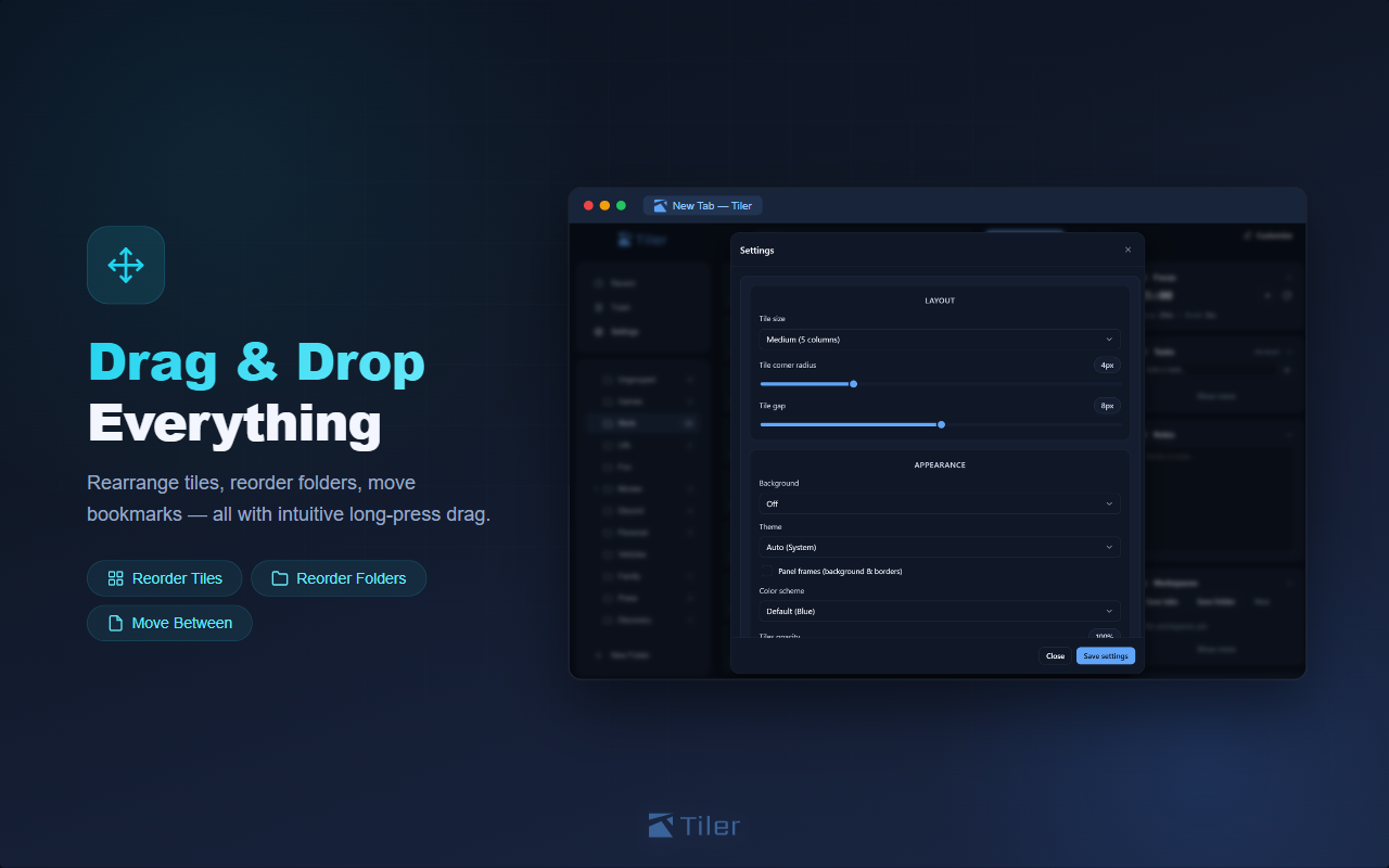 Tiler: Visual Bookmarks & New Tab - 截图 1