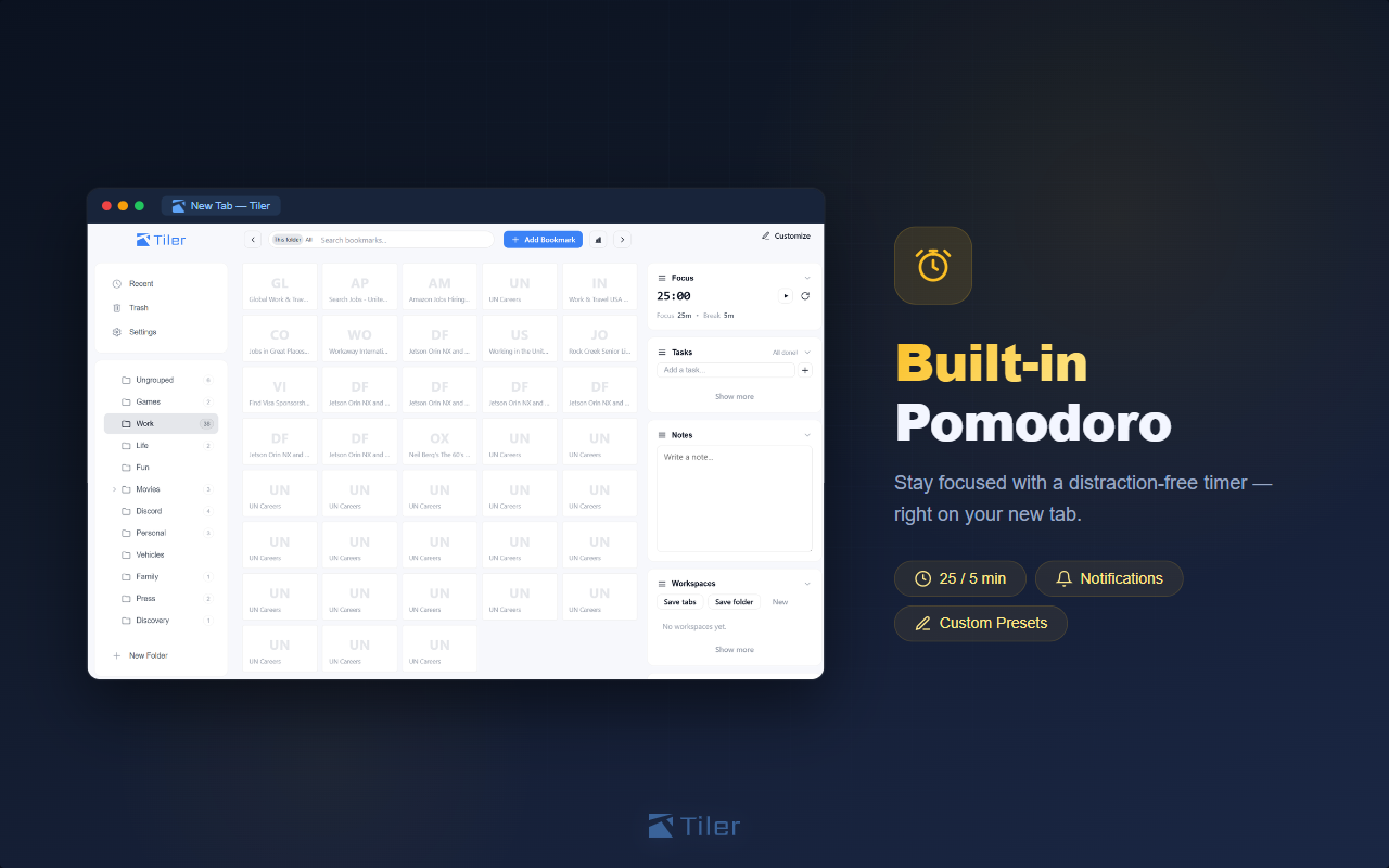 Tiler: Visual Bookmarks & New Tab - 截图 2