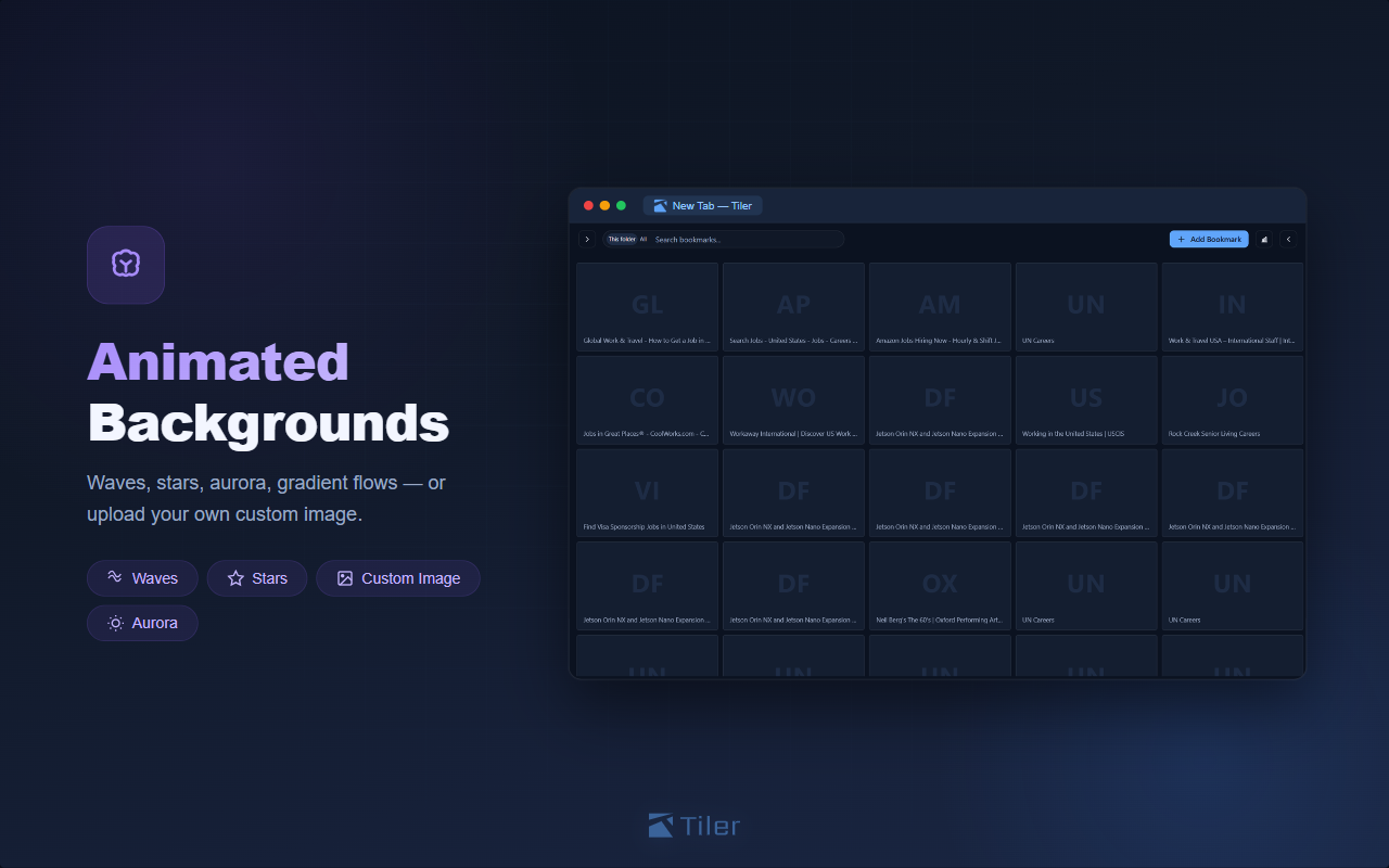 Tiler: Visual Bookmarks & New Tab - 截图 3
