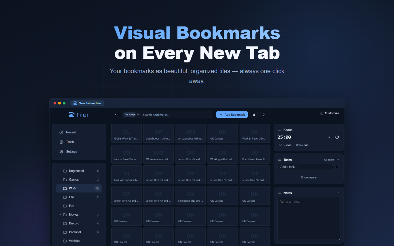 Tiler: Visual Bookmarks & New Tab - 截图 4