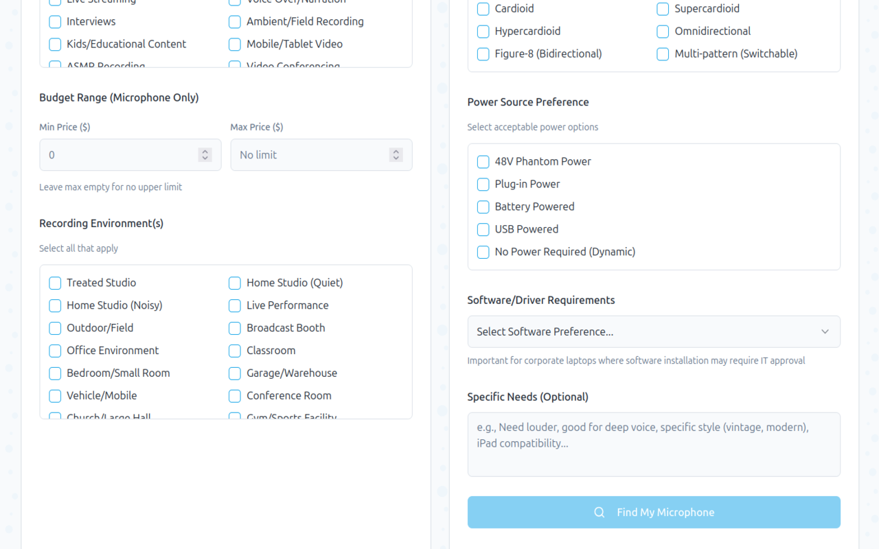 Microphone Selector & Recommendation Tool - 截图 1