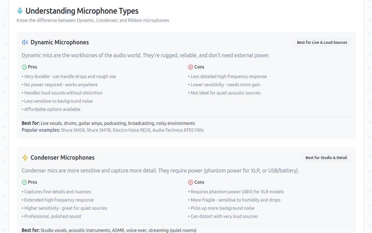 Microphone Selector & Recommendation Tool - 截图 2