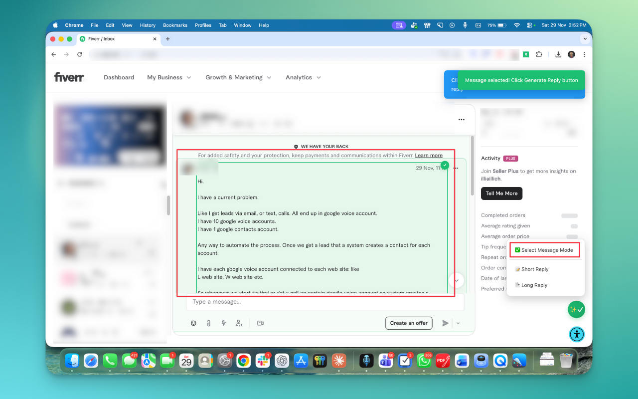 Fiverr Reply Assistant - 截图 1