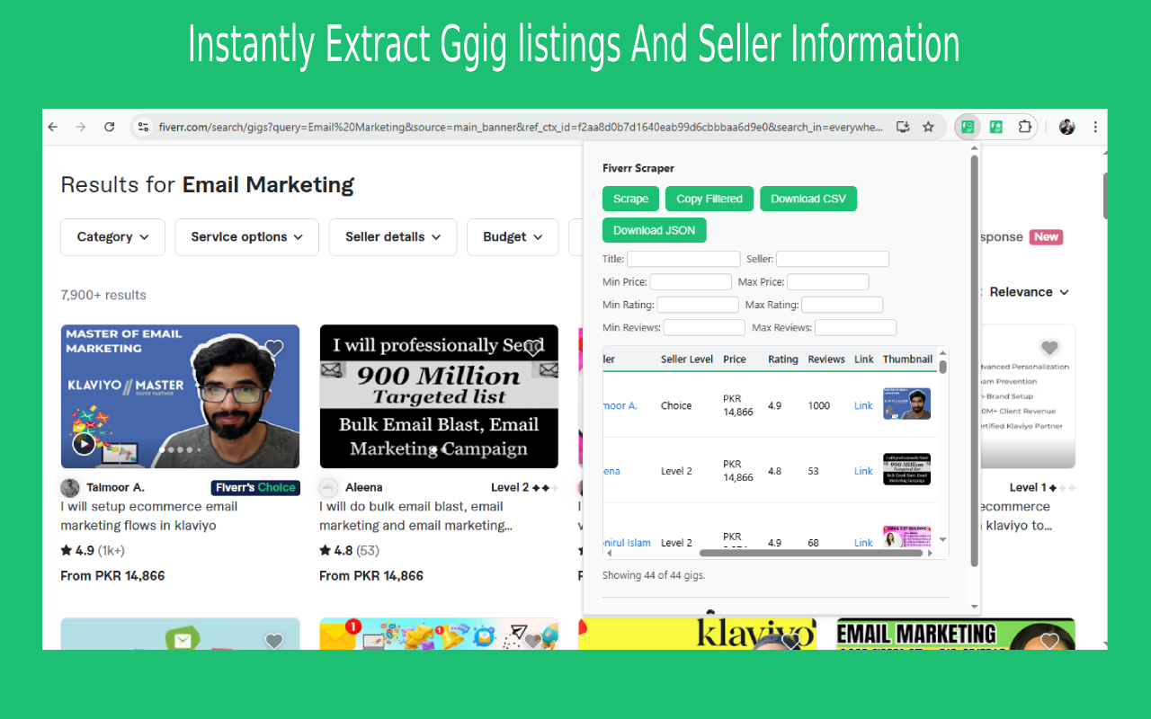 Fiverr Search Results Extractor - 截图 1