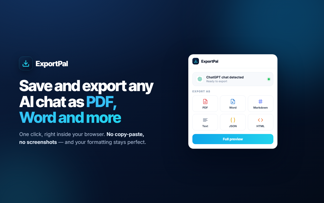 ExportPal - ChatGPT/Claude/Gemini 聊天记录导出保存为 PDF、Word - 截图 5