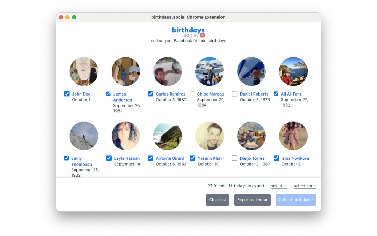 birthdays.social - Facebook Birthdays exporter - 截图 1
