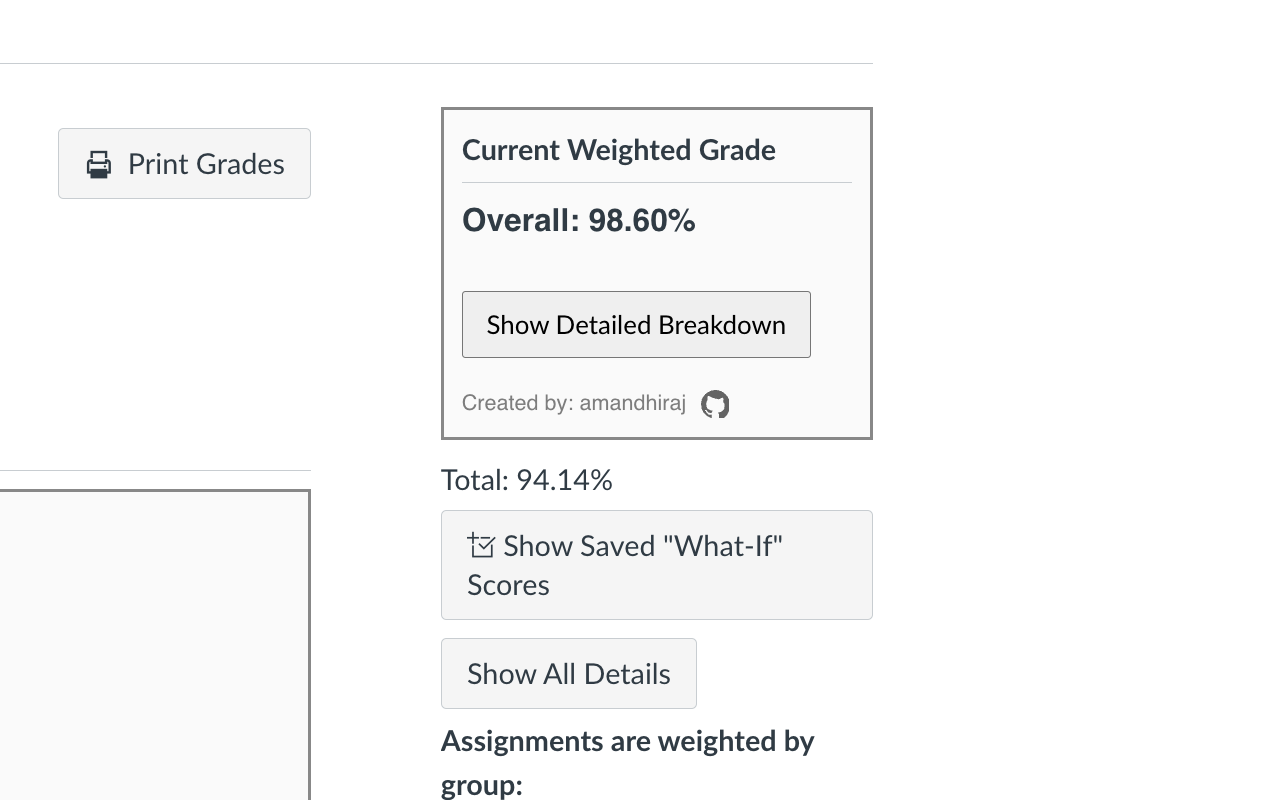 Canvas Weighted Grade Calculator - 截图 1
