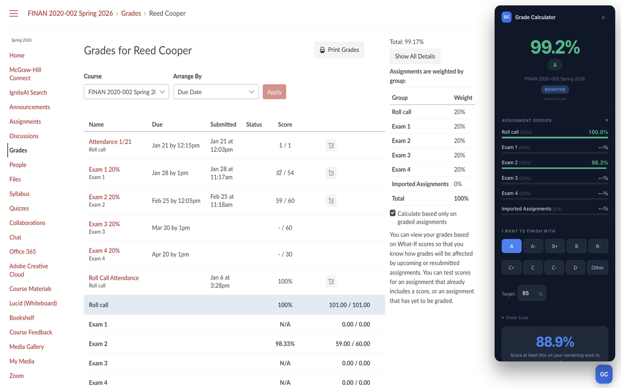 Canvas Grade Calc — What Do I Need? - 截图 2