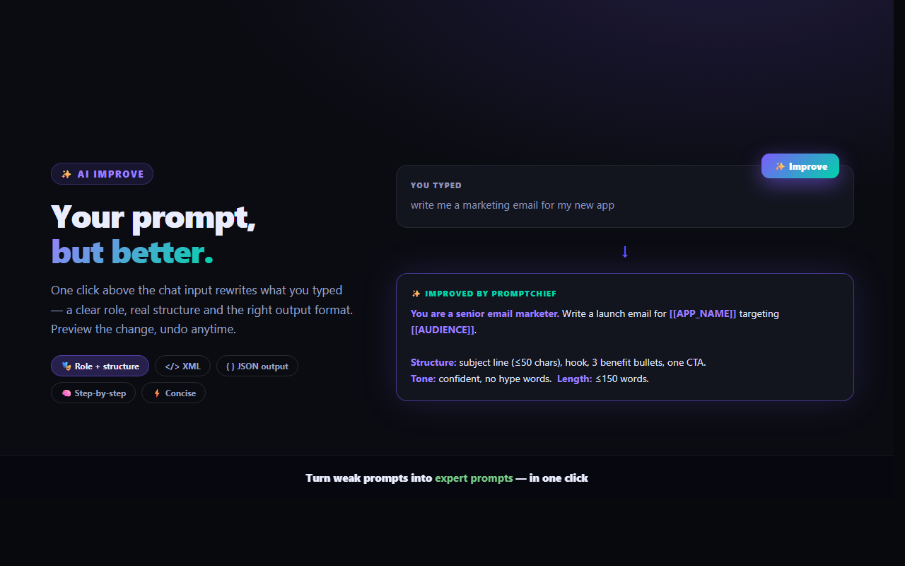 PromptChief – AI Prompt Manager & Improver - 截图 1