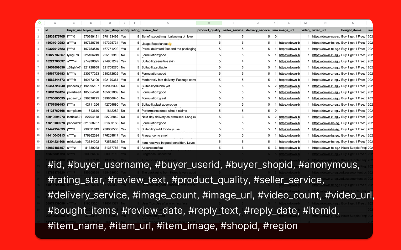 Shopee 虾皮评论抓取工具 - 将 Shopee 评论提取为 CSV/Excel/JSON 文件 - 截图 3