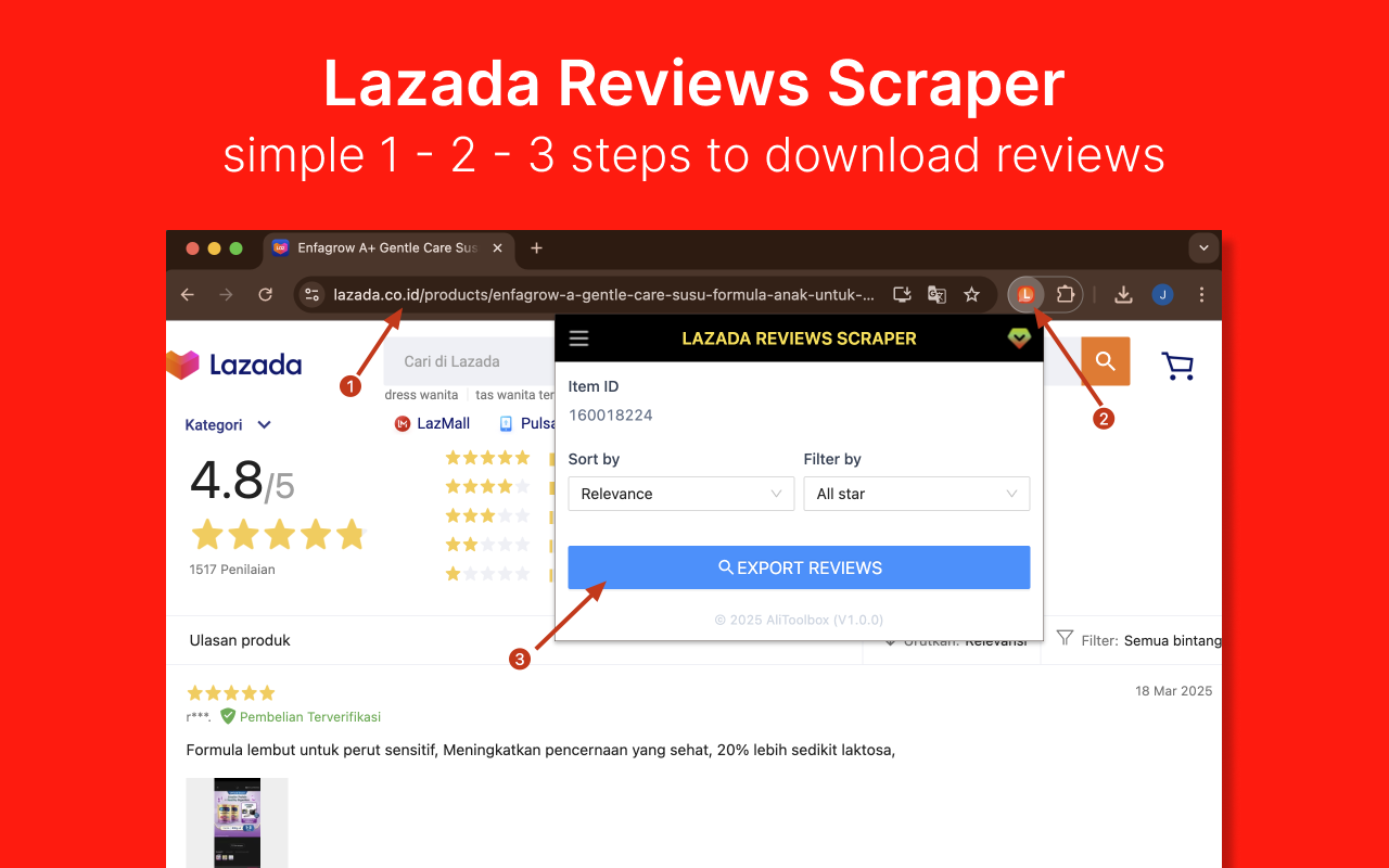 Lazada 来赞达评论抓取工具 - 从 Lazada 提取评论 - 截图 1