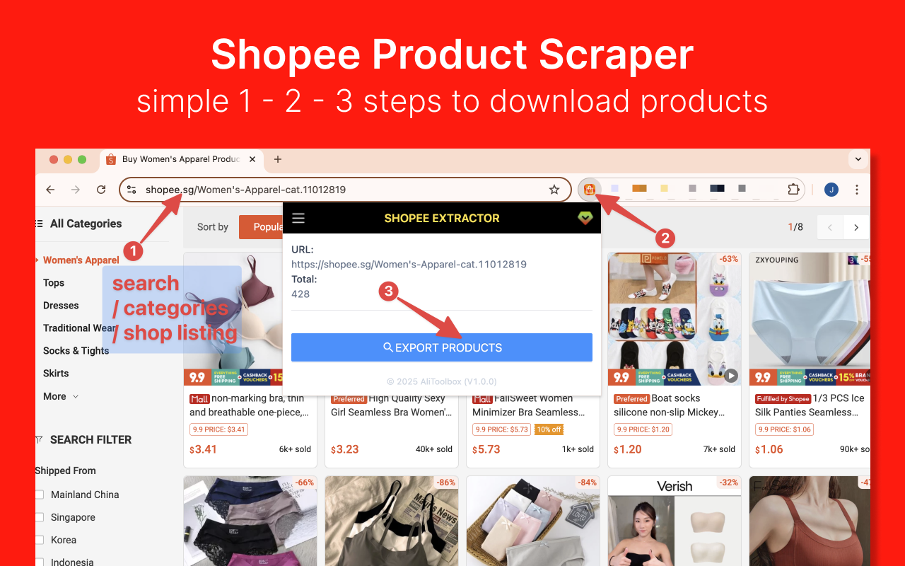 Shopee 虾皮提取器 - 将 Shopee 产品导出为 CSV/Excel/JSON - 截图 2