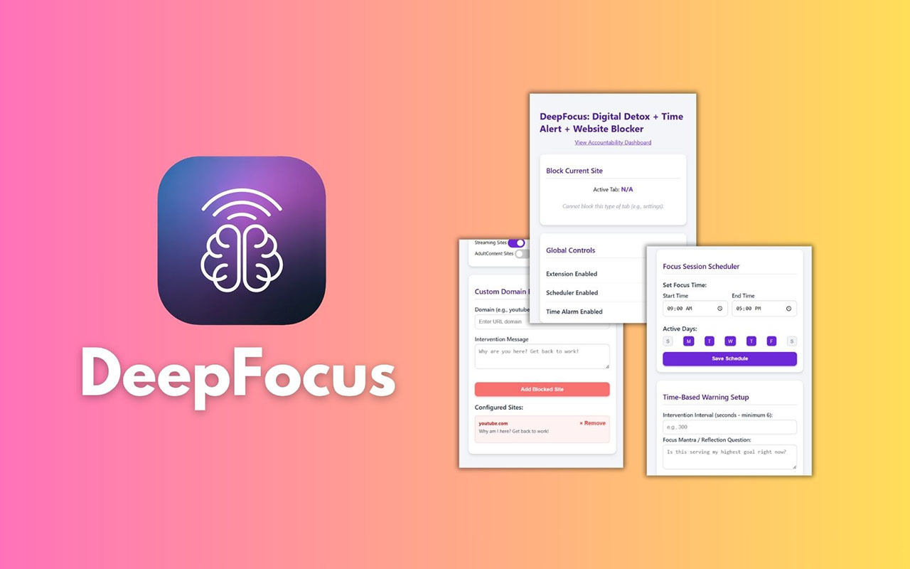 DeepFocus: Digital Detox + Time Alert + Website Blocker Chrome Extension - 截图 1
