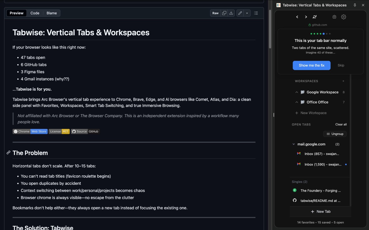 Tabwise: Vertical Tabs & Workspaces - 截图 2