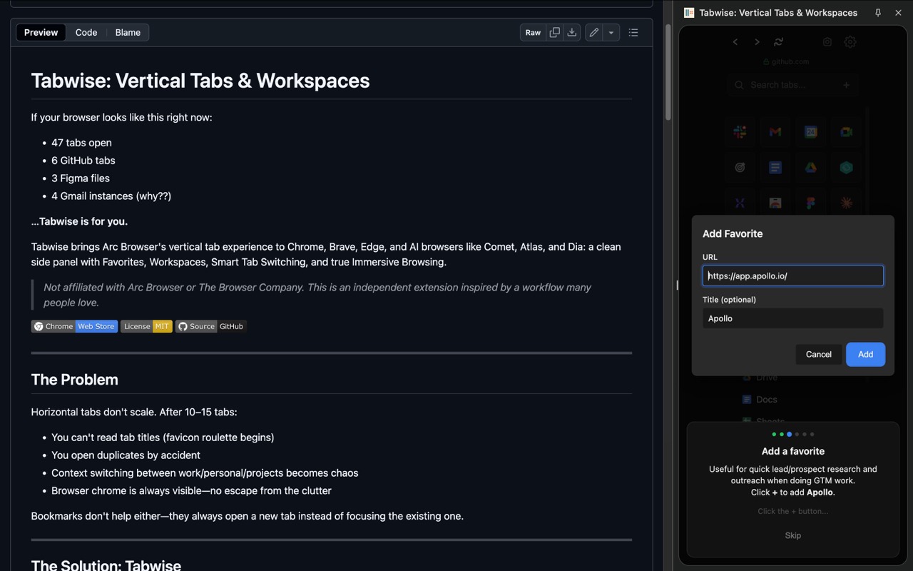 Tabwise: Vertical Tabs & Workspaces - 截图 3