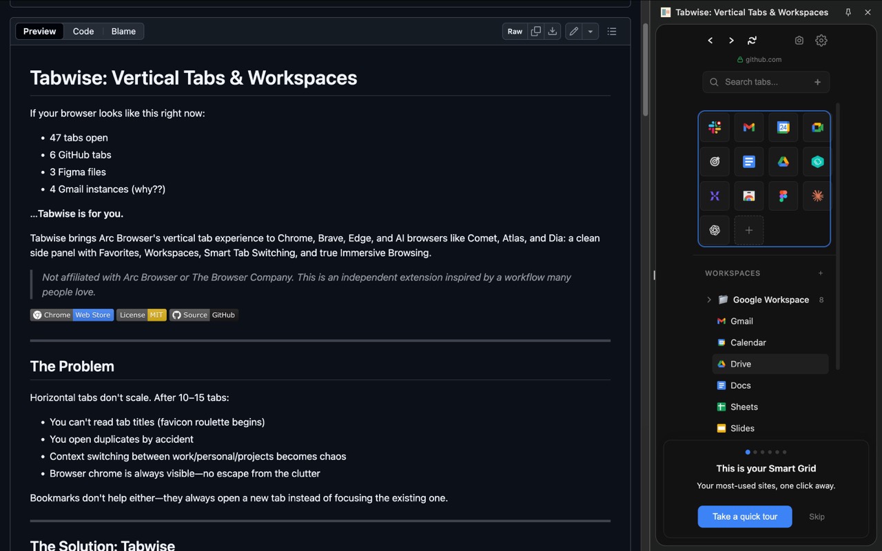 Tabwise: Vertical Tabs & Workspaces - 截图 4