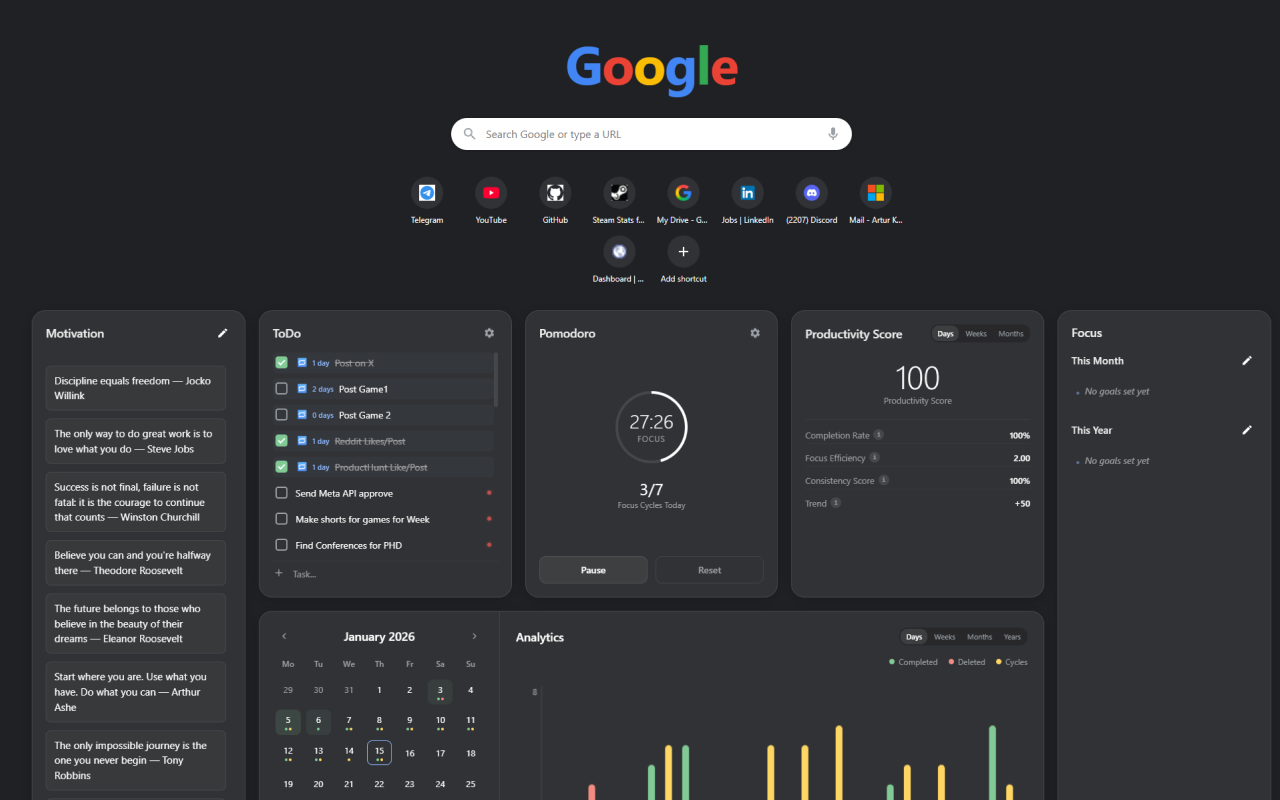 Productivity New Tab - 截图 1