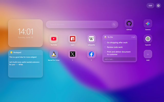 WTab - iOS 风格 Chrome 新标签页 - 截图 3