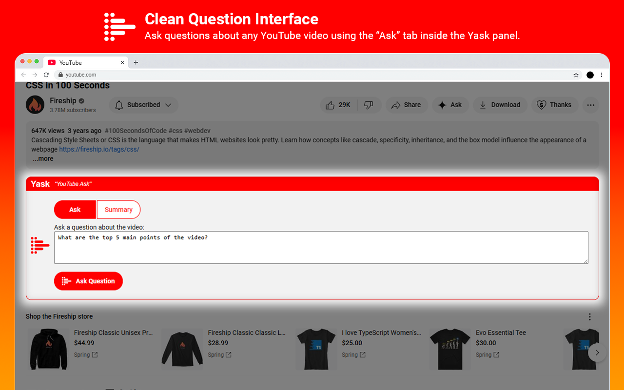 Yask (YouTube Ask) - Ask or Summarize Any YouTube Video - 截图 3