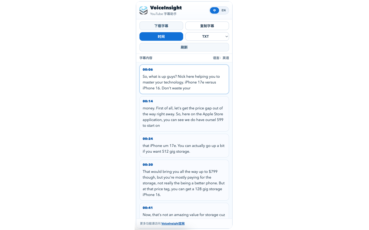 VoiceInsight - YouTube字幕下载器 - 截图 1