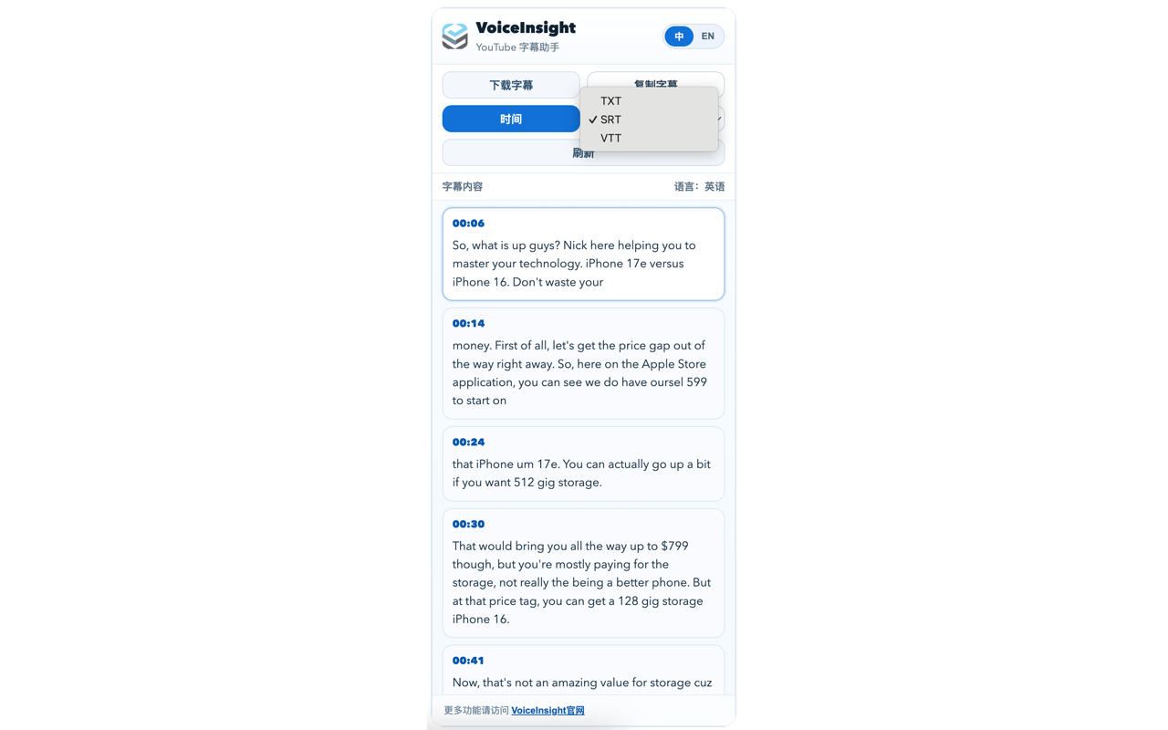 VoiceInsight - YouTube字幕下载器 - 截图 2