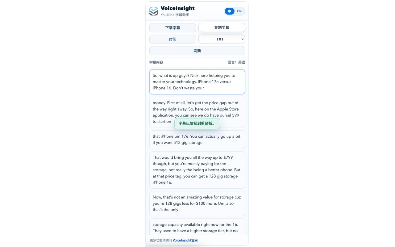 VoiceInsight - YouTube字幕下载器 - 截图 3