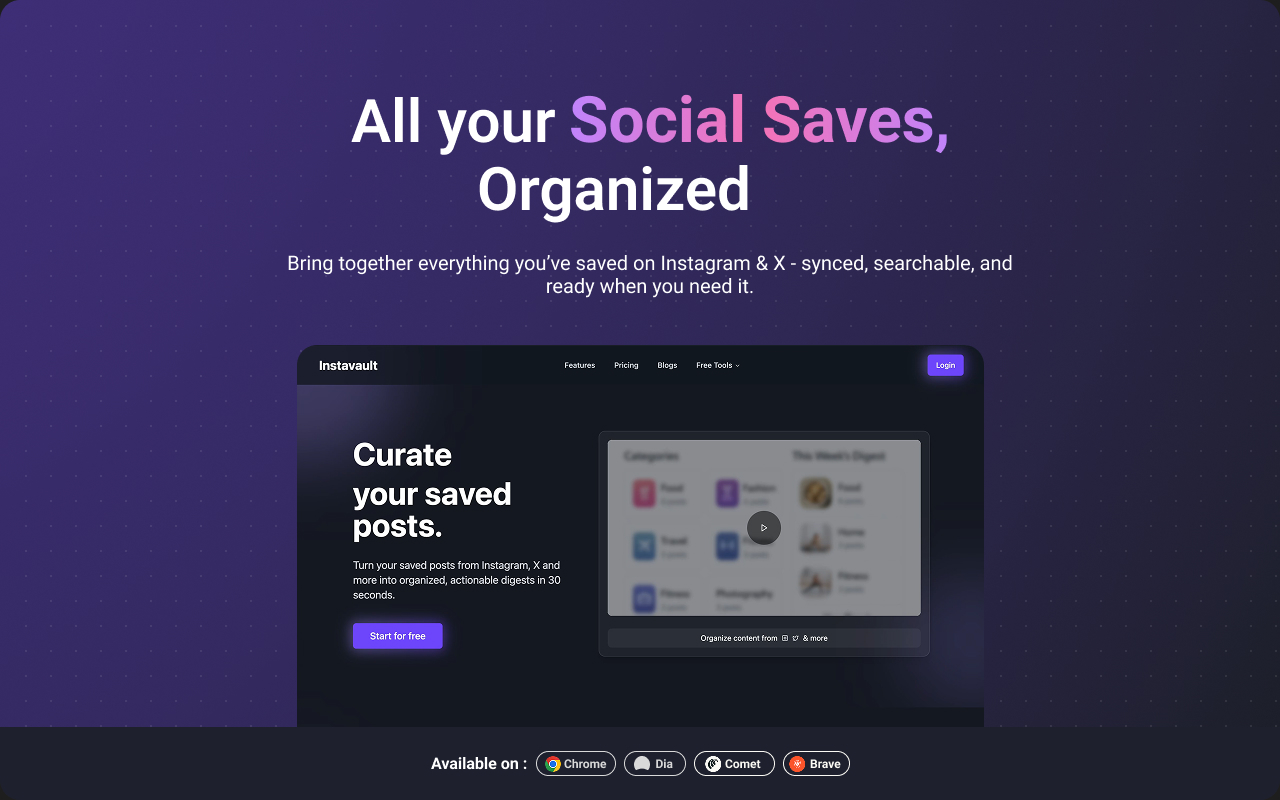 Instavault: Smart Social Save Organizer & Content Manager - 截图 1