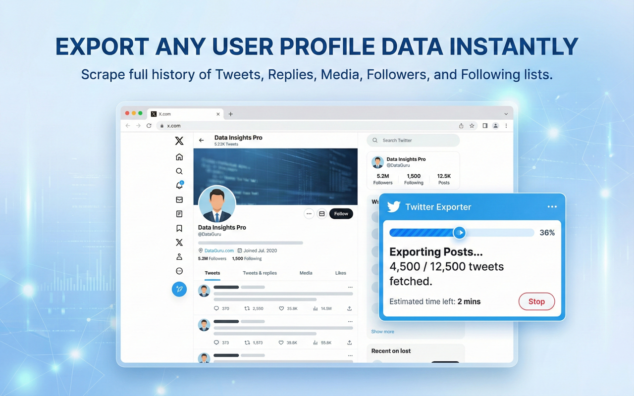 Twitter/X 导出器 - 导出推文、粉丝、书签到 CSV - 截图 1