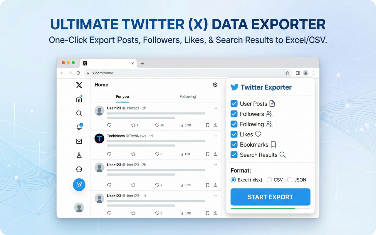 Twitter/X 导出器 - 导出推文、粉丝、书签到 CSV - 截图 3
