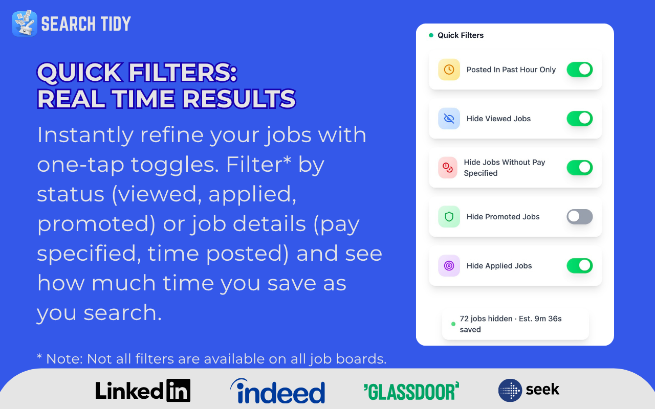 Search Tidy: Job Search Filter for LinkedIn, Indeed, Glassdoor & Seek - 截图 2