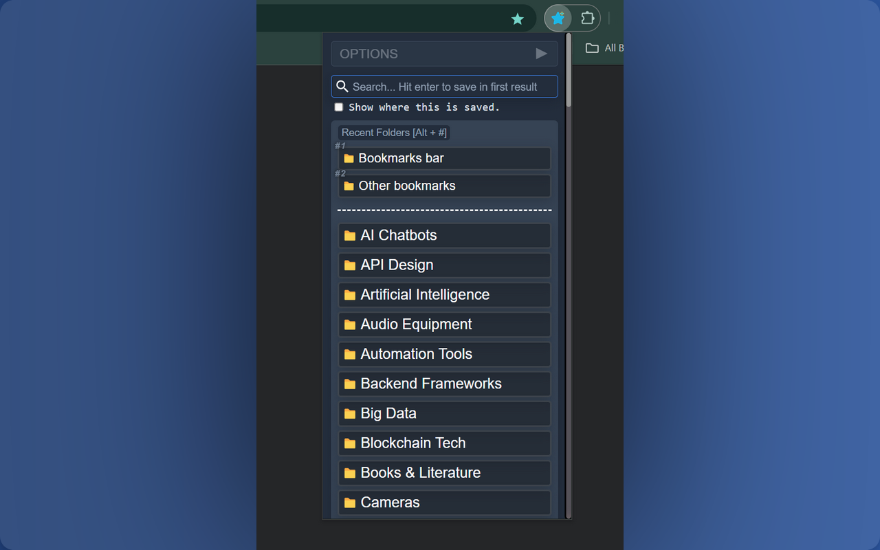 Smart Bookmarker (Save bookmark to folder) - 截图 1