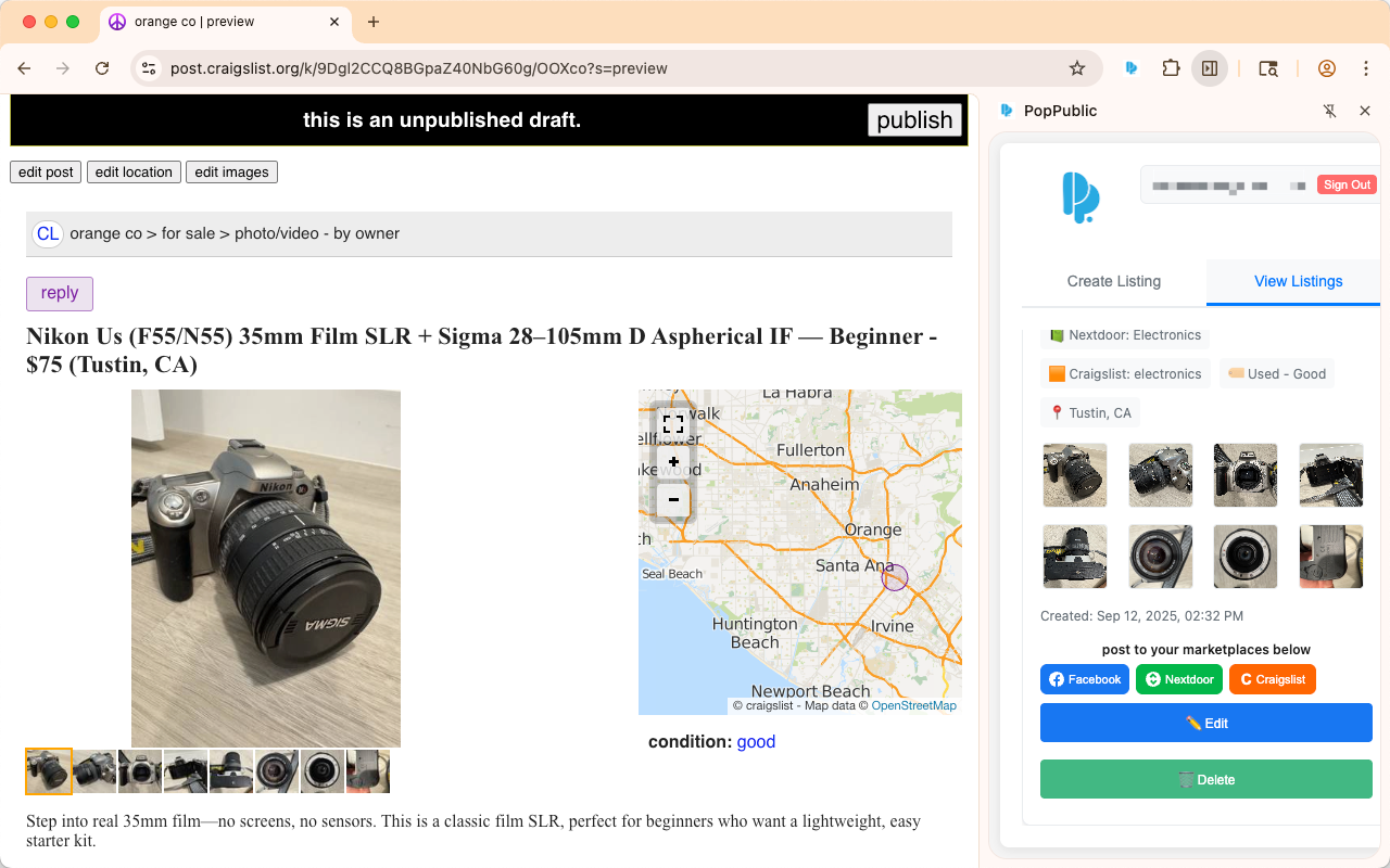 PopPublic — Marketplace Autofill (Facebook, Craigslist, Nextdoor) - 截图 1