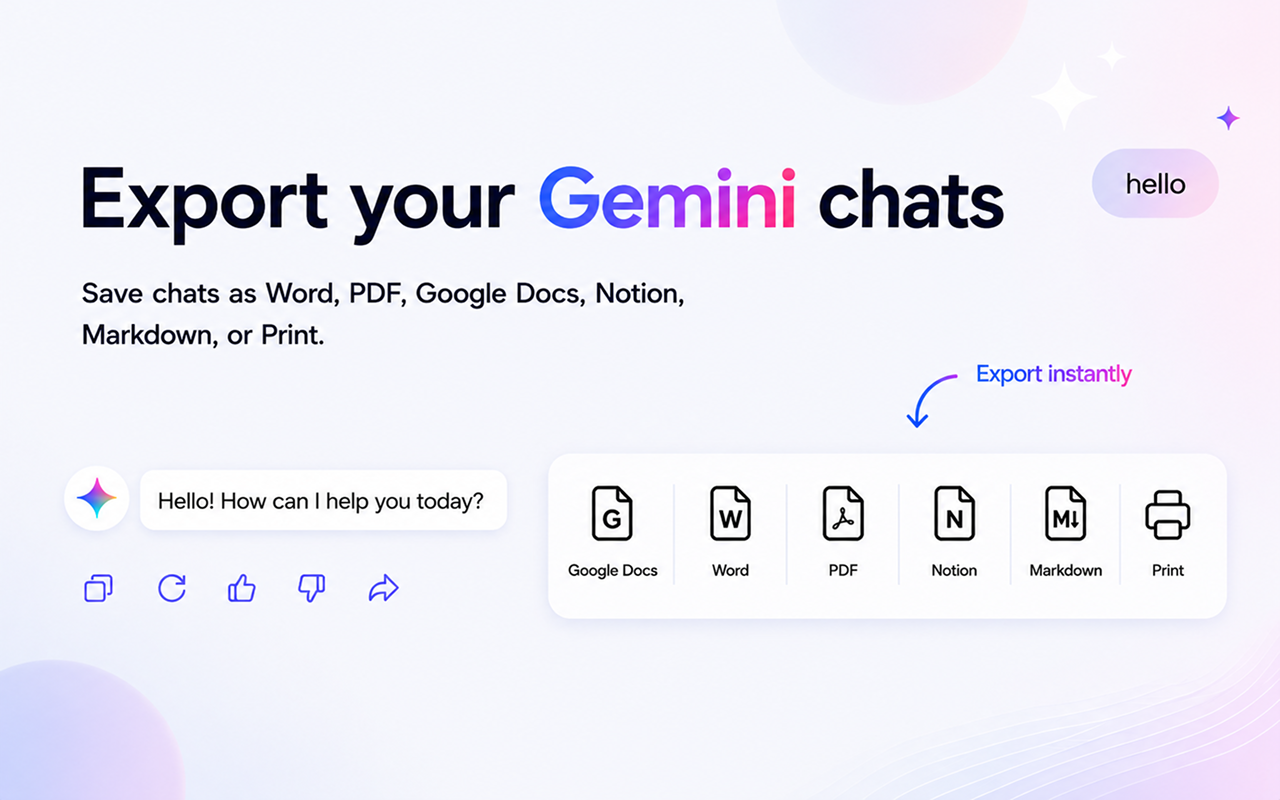 Gemini 聊天导出器:保存为 PDF、Word、Docs、Notion - 截图 1