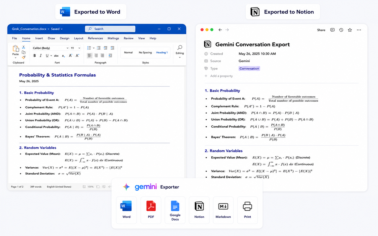 Gemini 聊天导出器:保存为 PDF、Word、Docs、Notion - 截图 4